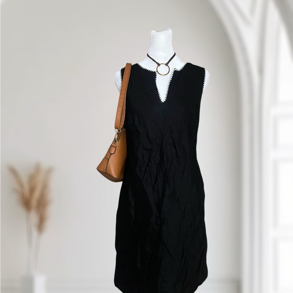 Ann Taylor Dresses & Skirts - Ann Taylor LOFT Size 8 Black Linen Blend Shift Dress Contrast Trim